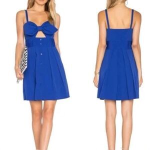 Milly Jordan Mini Dress Women Size 2 Cobalt Blue Bow Cutout Button Front Pockets